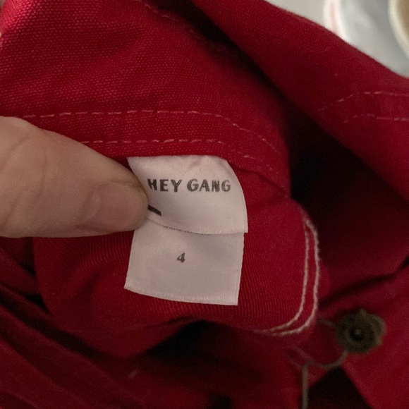 SOLD Hey Gang red knee patch overalls - Picture 2 of 9
